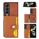 For Samsung Galaxy Z Fold4 5G Samsung Galaxy Z Fold4 Litchi Pattern Single Button Card Holder Phone Case - Brown