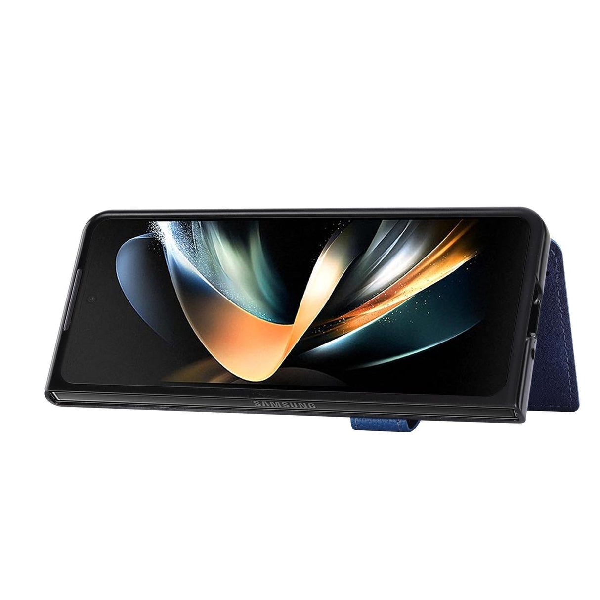 For Samsung Galaxy Z Fold4 5G Samsung Galaxy Z Fold4 Litchi Pattern Single Button Card Holder Phone Case - Brown