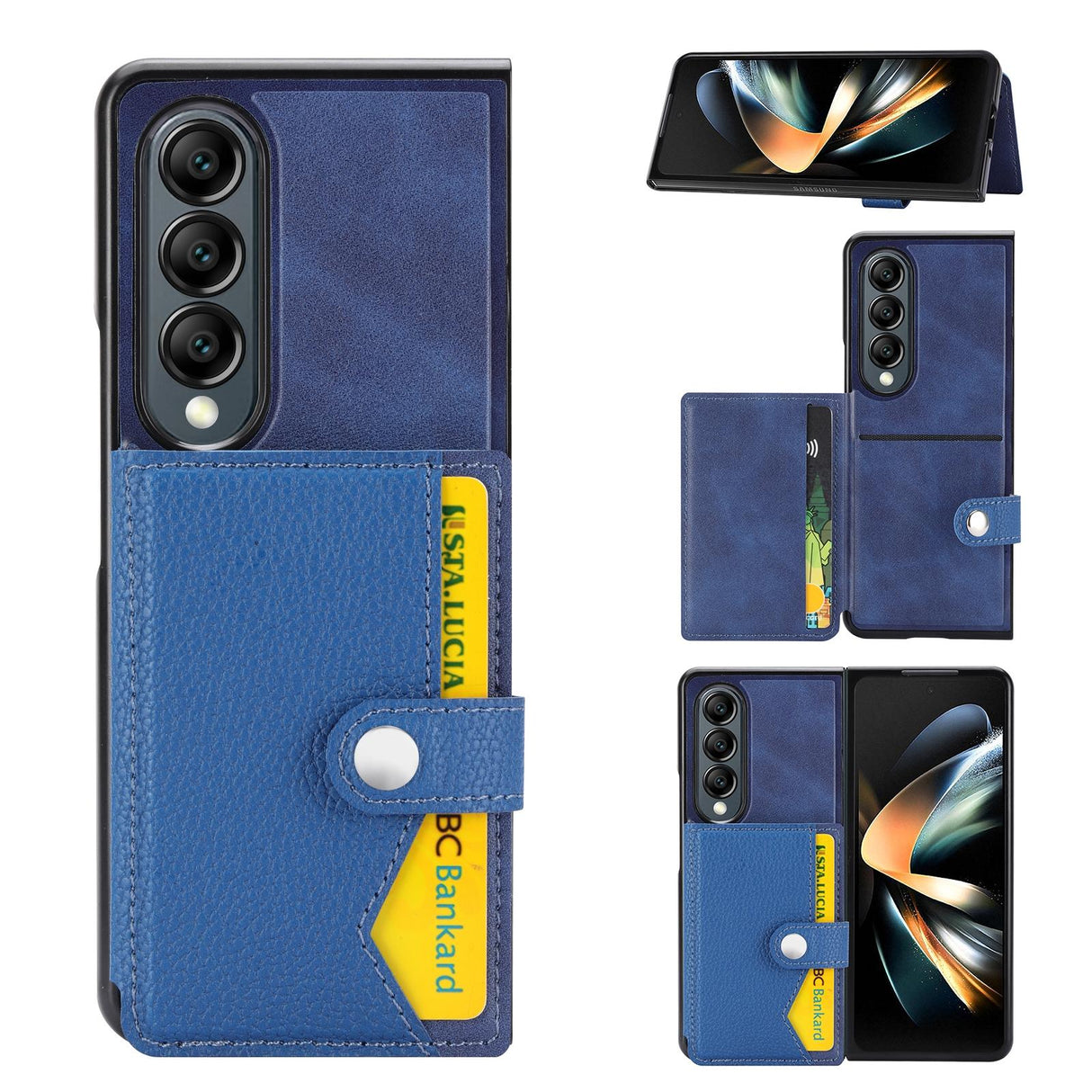 For Samsung Galaxy Z Fold4 5G Samsung Galaxy Z Fold4 Litchi Pattern Single Button Card Holder Phone Case - Brown