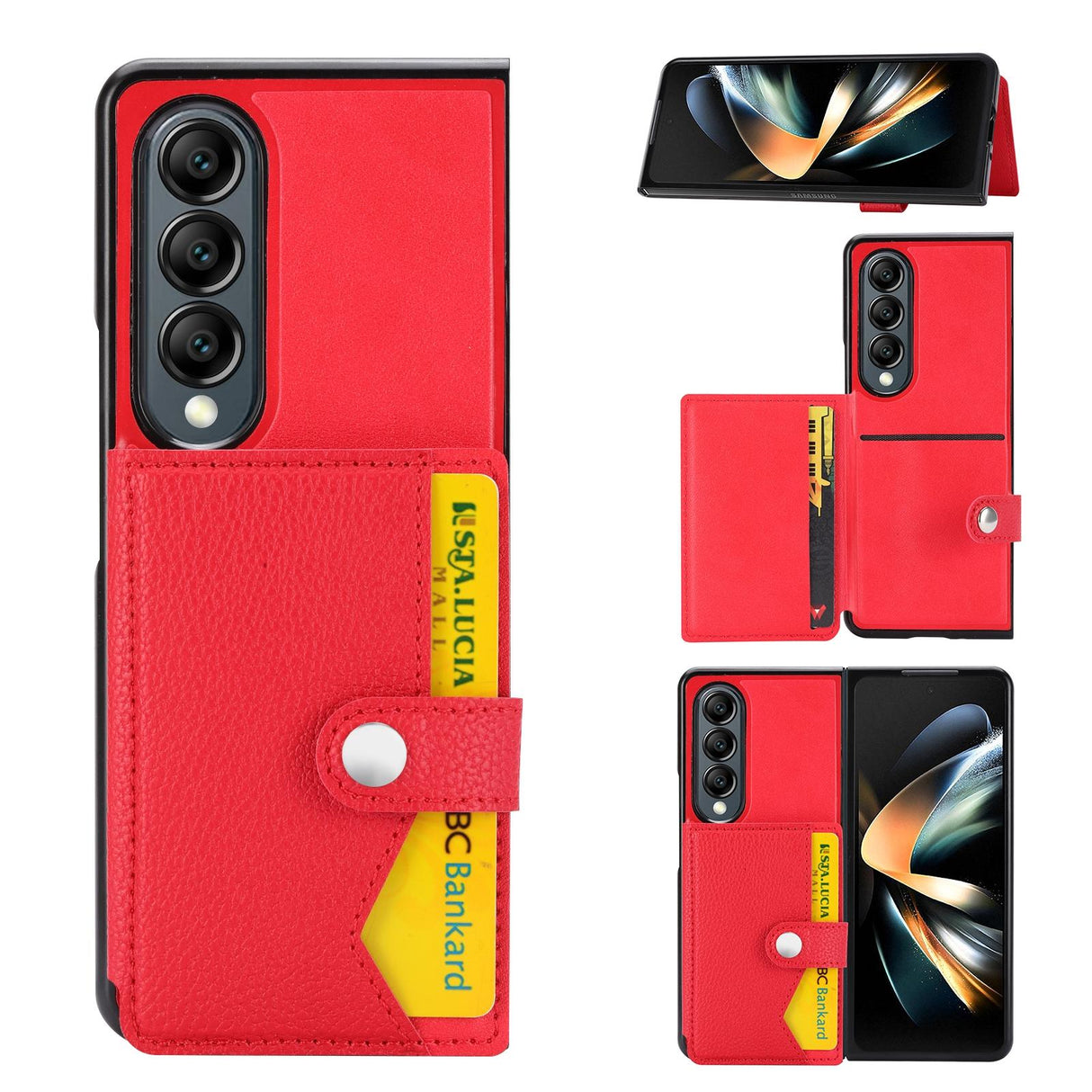 For Samsung Galaxy Z Fold4 5G Samsung Galaxy Z Fold4 Litchi Pattern Single Button Card Holder Phone Case - Brown