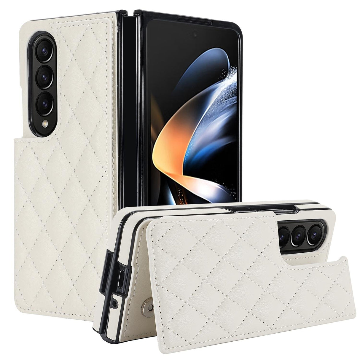 For Samsung Galaxy Z Fold4 5G Foldable Full Coverage Double Buckle Pu Phone Case - Rose Gold