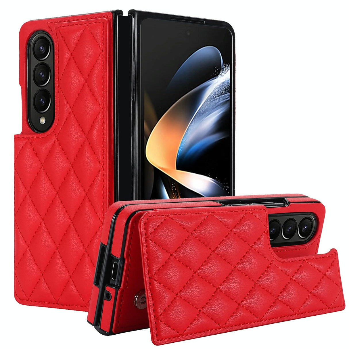 For Samsung Galaxy Z Fold4 5G Foldable Full Coverage Double Buckle Pu Phone Case - Rose Gold