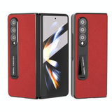 For Samsung Galaxy Z Fold4 5G Cross Texture Leather Phone Case With Holder - Red