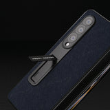 For Samsung Galaxy Z Fold4 5G Cross Texture Leather Phone Case With Holder - Red - 45-Degree Angle