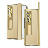 For Samsung Galaxy Z Fold4 5G Shockproof Magnetic Litchi Pattern Phone Case - Silver Gold - Side View