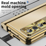 For Samsung Galaxy Z Fold4 5G Shockproof Magnetic Litchi Pattern Phone Case - Silver Gold - Top-Down View