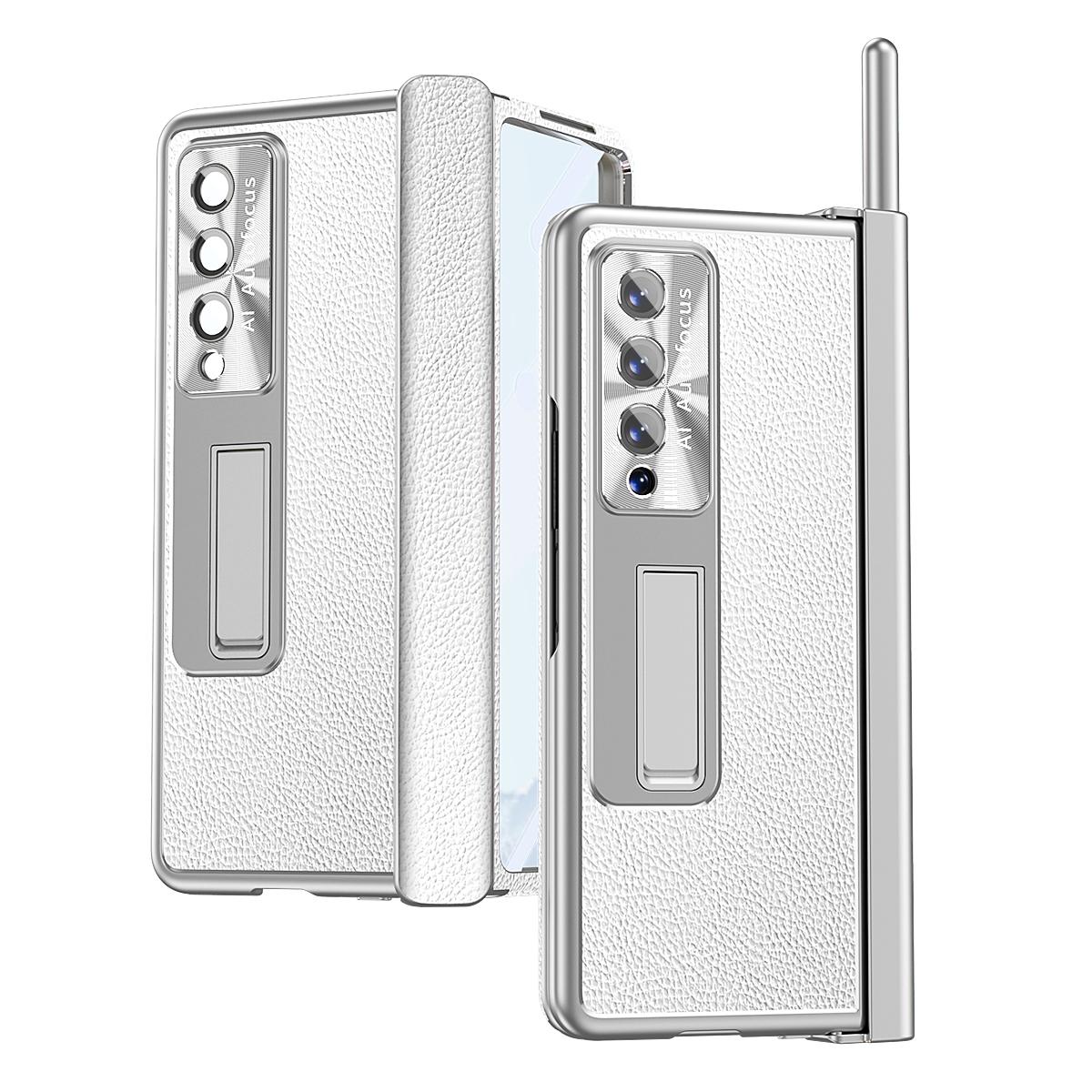 For Samsung Galaxy Z Fold4 5G Shockproof Magnetic Litchi Pattern Phone Case - Silver Gold
