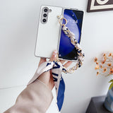 For Samsung Galaxy Z Fold4 5G Leather Phone Case With Metallic Paint And Scarf Bracelet - Purple
