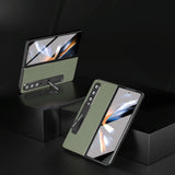 For Samsung Galaxy Z Fold4 5G Carbon Fiber Phone Case With Holder - Dark Blue