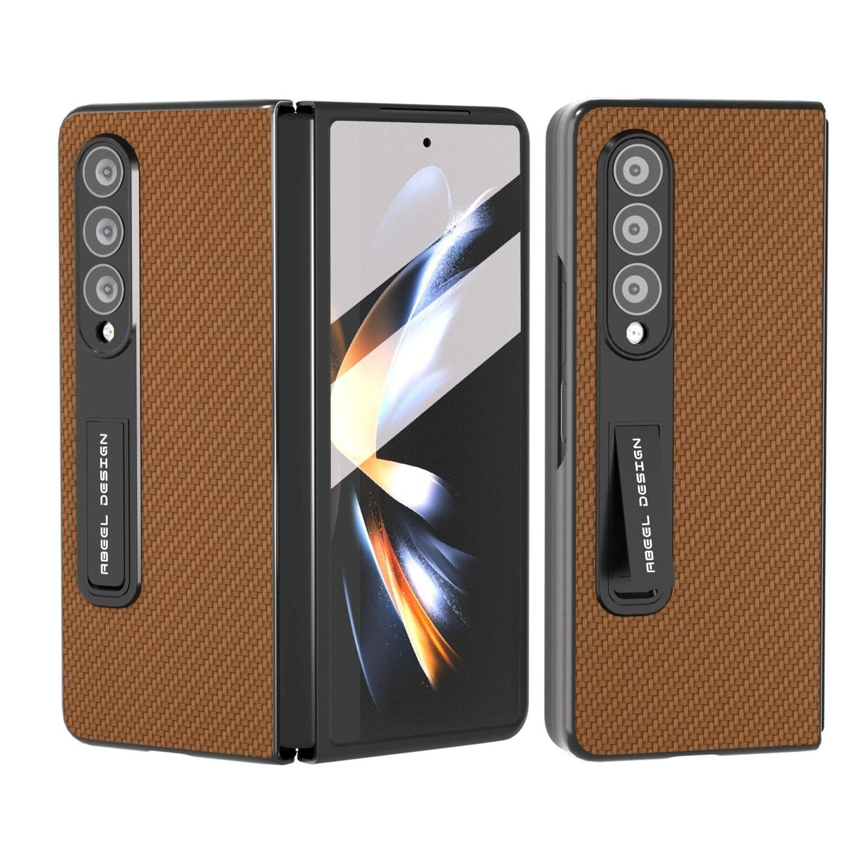 For Samsung Galaxy Z Fold4 5G Carbon Fiber Phone Case With Holder - Dark Blue