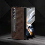 For Samsung Galaxy Z Fold4 5G Carbon Fiber Phone Case With Holder - Dark Blue