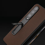 For Samsung Galaxy Z Fold4 5G Carbon Fiber Phone Case With Holder - Dark Blue