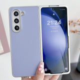 For Samsung Galaxy Z Fold4 5G Shiny Leather Phone Case With Metallic Finish - Purple - Low Angle