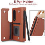 For Samsung Galaxy Z Fold4 5G Leather Phone Case With Pen Slot - Rose Gold - 45-Degree Angle
