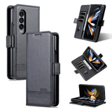 For Samsung Galaxy Z Fold4 5G Leather Magnetic Phone Case - Calf Texture - Dark Brown - Front View