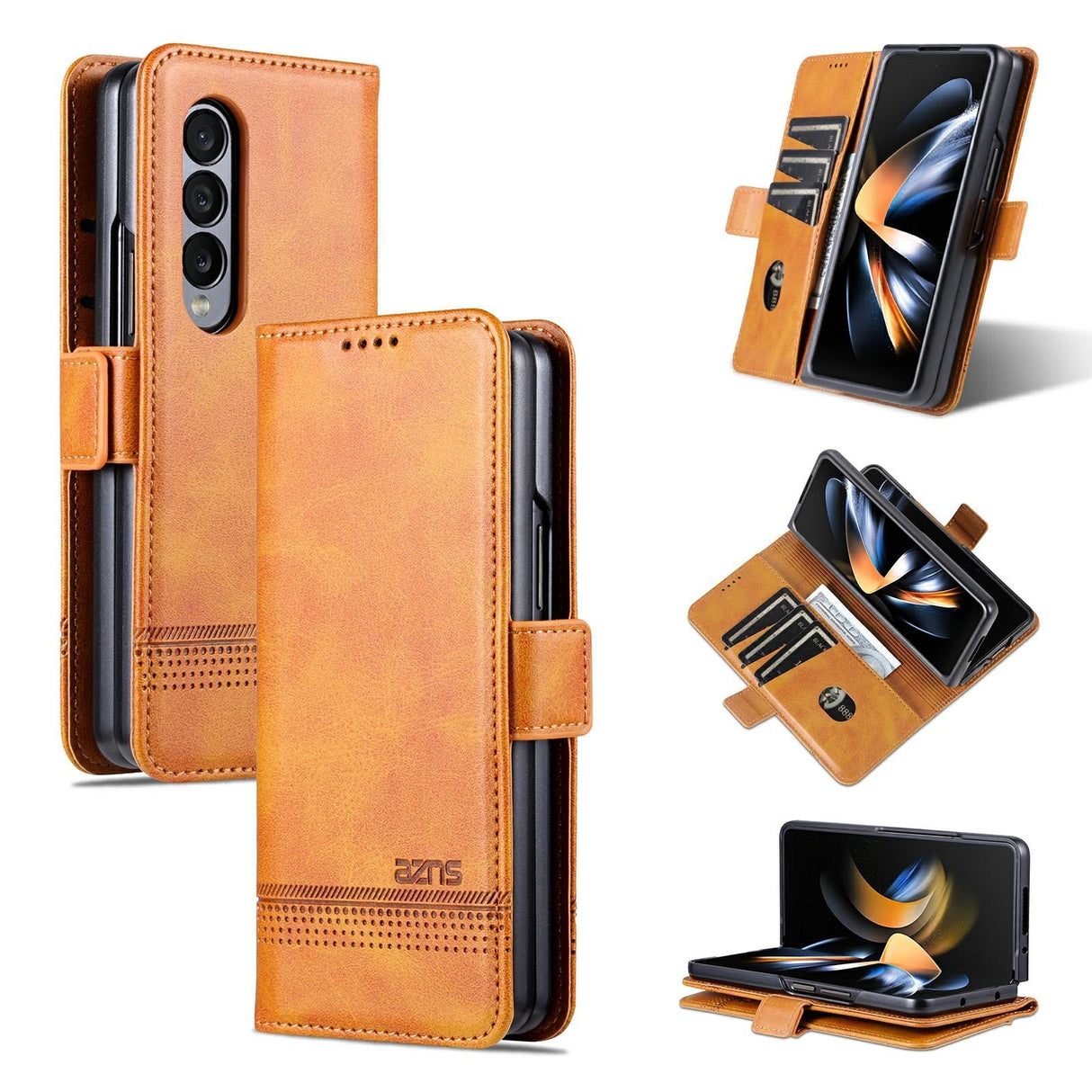 For Samsung Galaxy Z Fold4 5G Leather Magnetic Phone Case - Calf Texture - Dark Brown