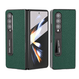 For Samsung Galaxy Z Fold4 5G Leather Phone Case With Holder - Litchi Texture - Green - Front View