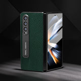 For Samsung Galaxy Z Fold4 5G Leather Phone Case With Holder - Litchi Texture - Green