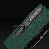 For Samsung Galaxy Z Fold4 5G Leather Phone Case With Holder - Litchi Texture - Green - 45-Degree Angle