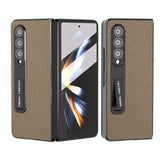 For Samsung Galaxy Z Fold4 5G Leather Phone Case With Holder - Litchi Texture - Green - Extra Image