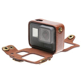 Leather Housing Case with Neck Strap and Buttons for Gopro Hero7 / 6 / 5 - Black - Coffee