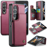 For Samsung Galaxy Z Fold4 5G Leather Rfid Phone Case - Wine Red