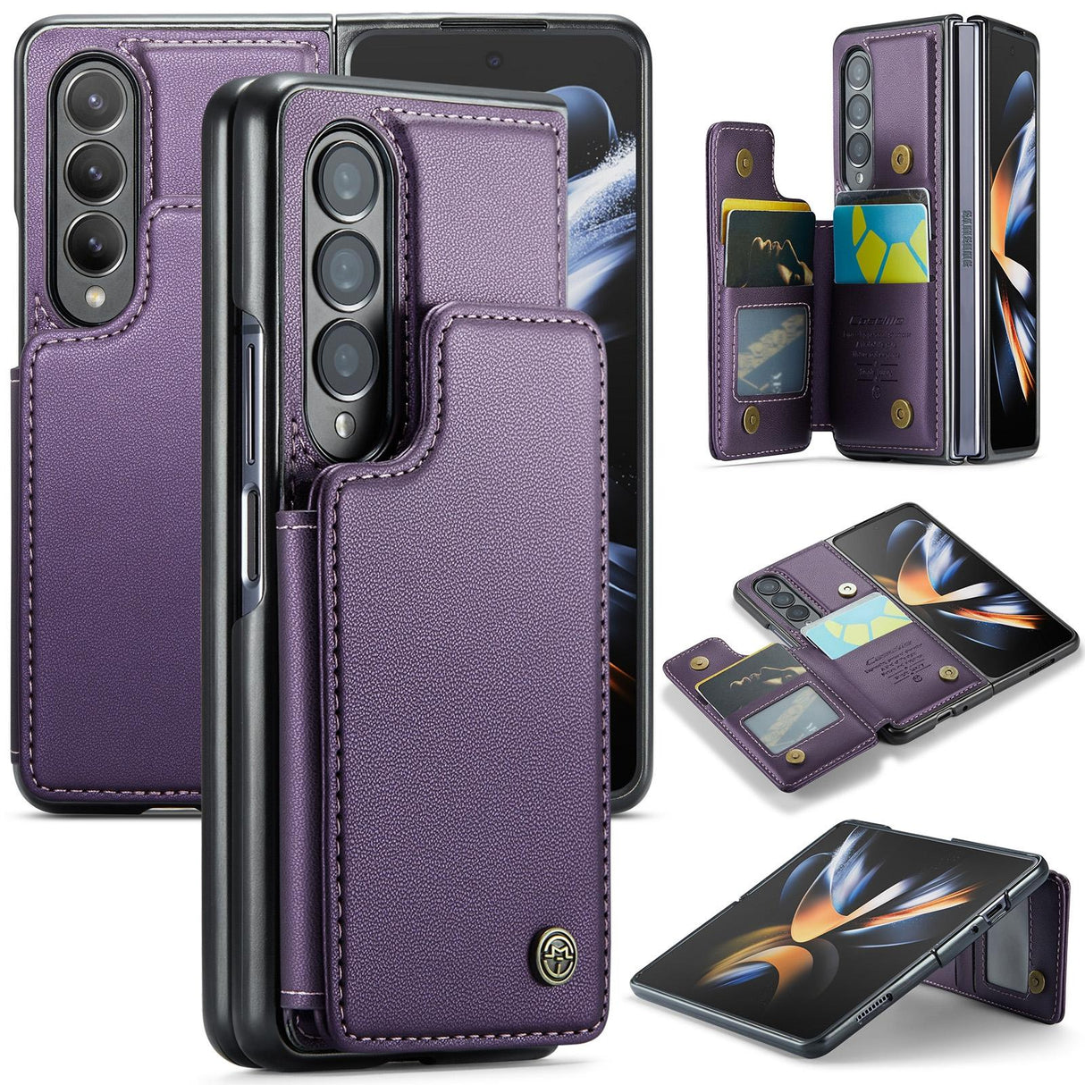 For Samsung Galaxy Z Fold4 5G Leather Rfid Phone Case - Wine Red