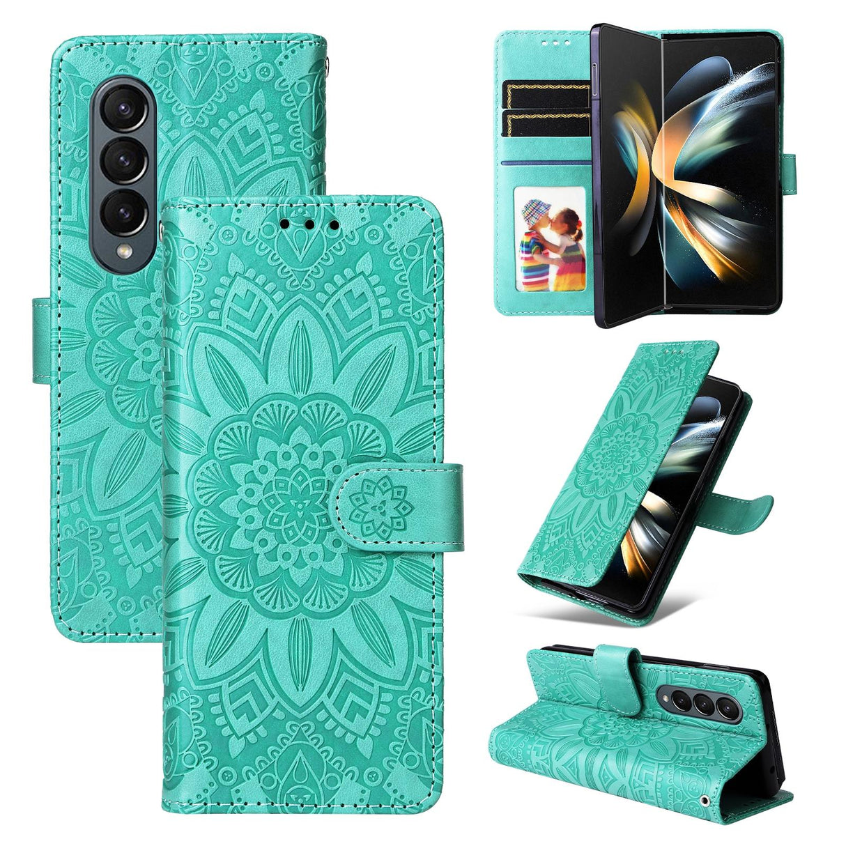 For Samsung Galaxy Z Fold4 5G Sunflower Embossed Leather Phone Case - Purple