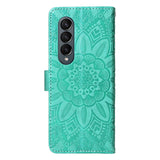 For Samsung Galaxy Z Fold4 5G Sunflower Embossed Leather Phone Case - Purple - Top-Down View