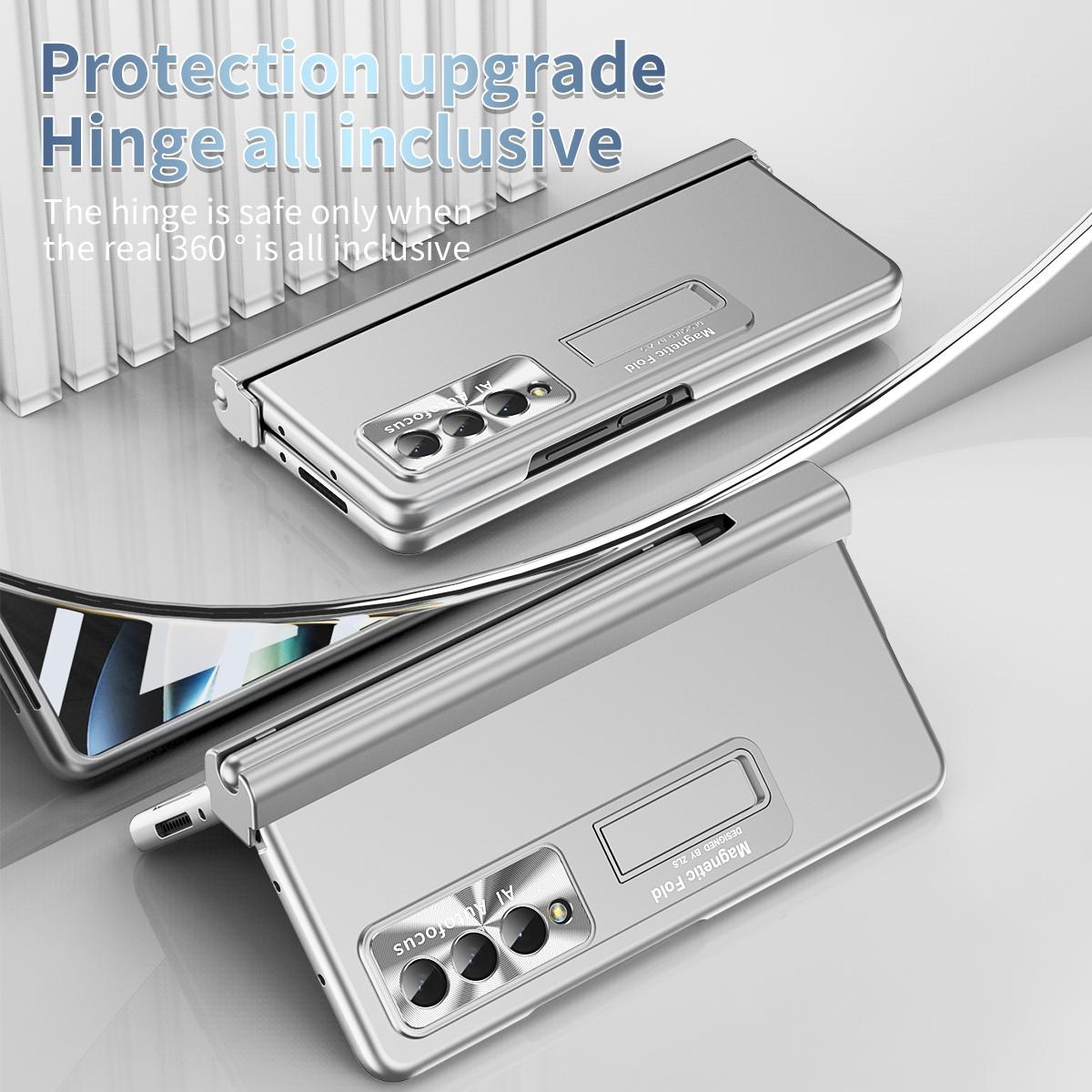 For Samsung Galaxy Z Fold4 5G Foldable Phone Case With Pen Slot - Electroplated - Gold