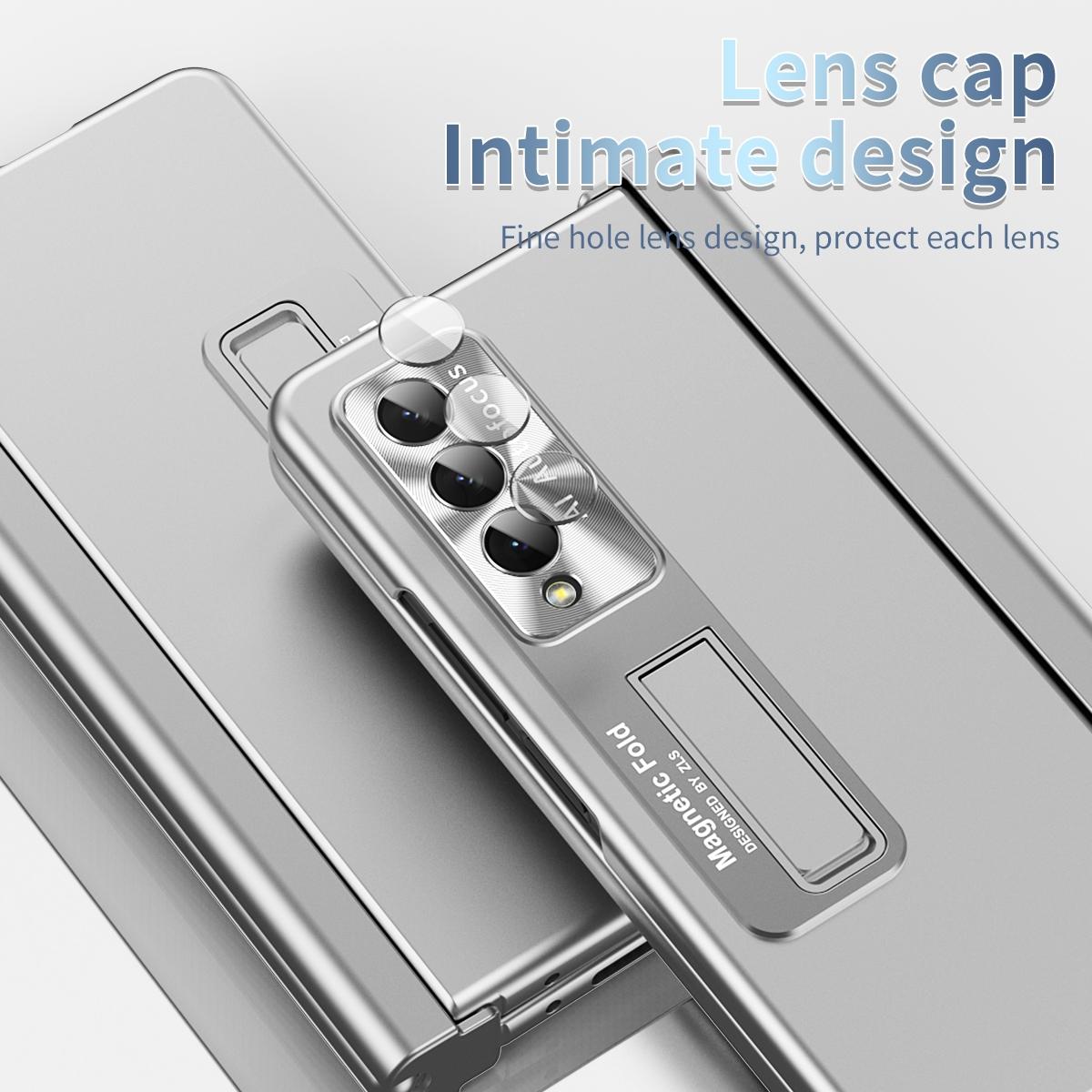 For Samsung Galaxy Z Fold4 5G Foldable Phone Case With Pen Slot - Electroplated - Gold