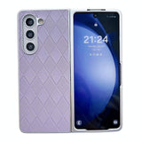 For Samsung Galaxy Z Fold4 5G Checkered Leather Phone Case With Pearlescent Finish - Pink