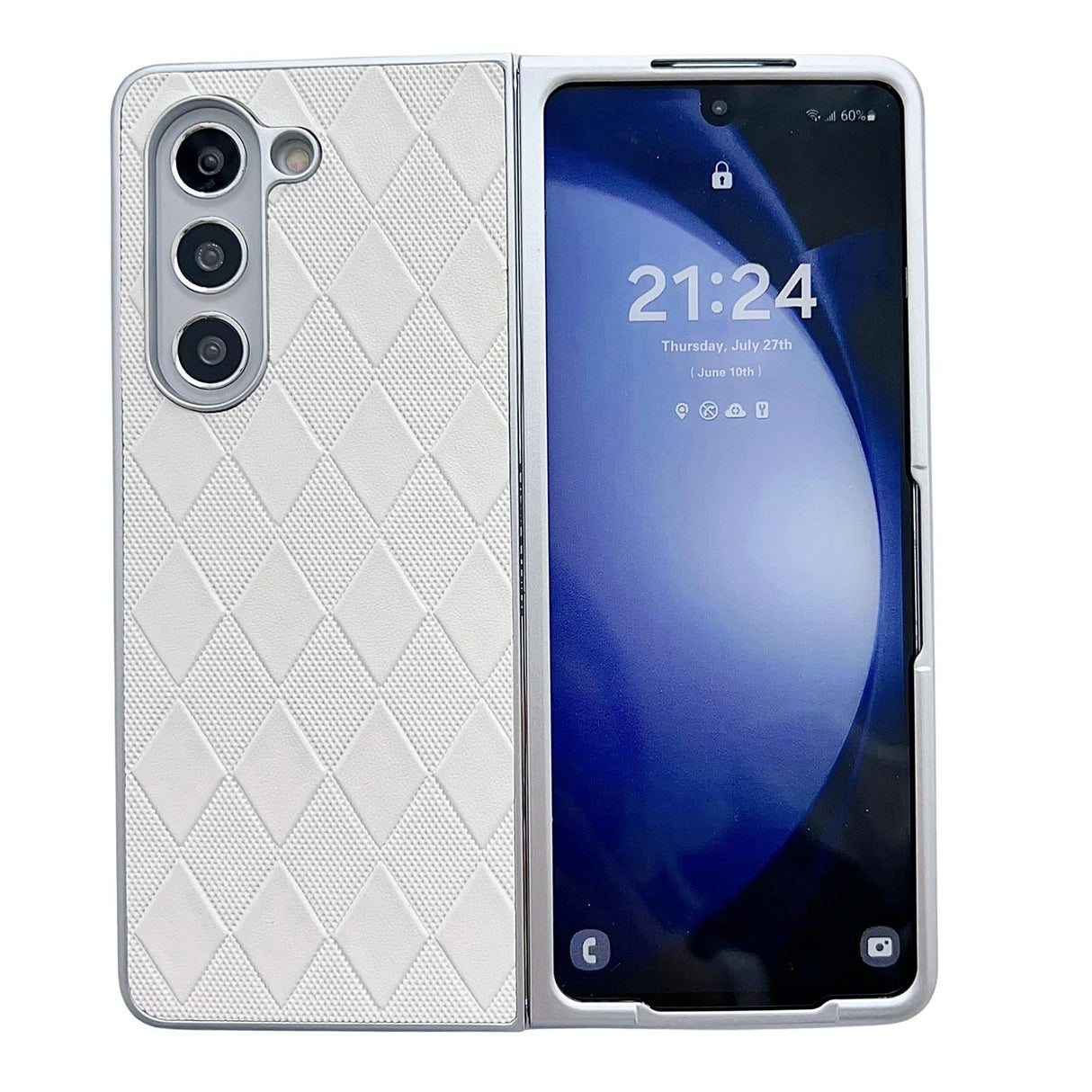 For Samsung Galaxy Z Fold4 5G Checkered Leather Phone Case With Pearlescent Finish - Pink
