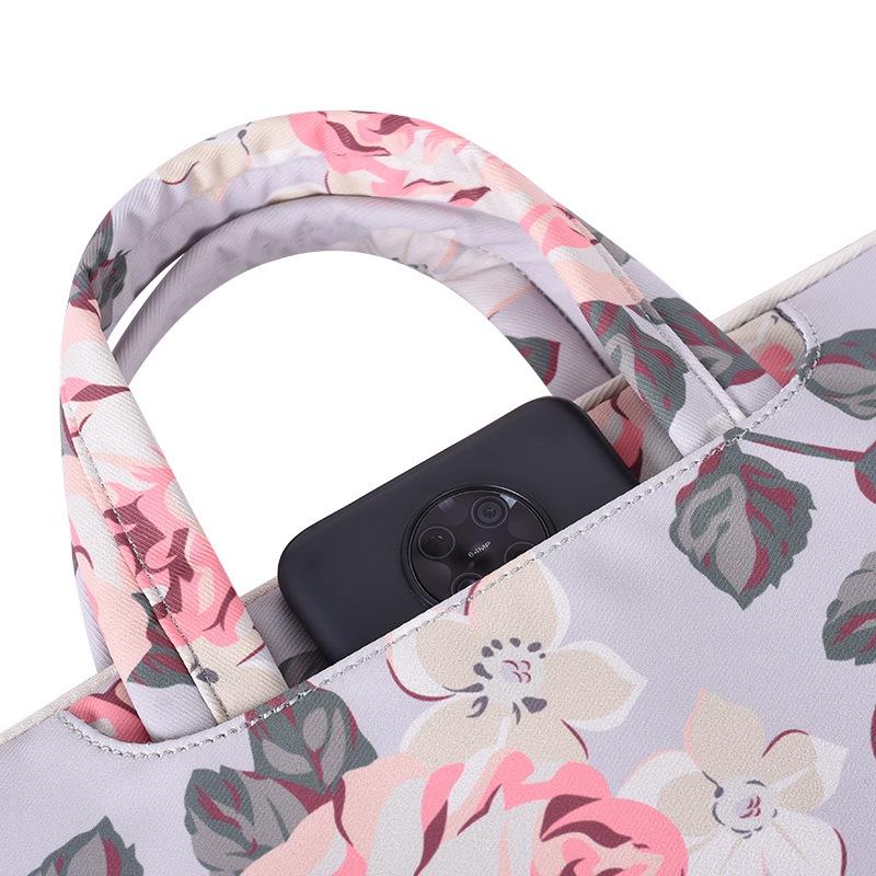 13 Inch Laptop Case Bag with White Rose Pattern and Handle - Grey