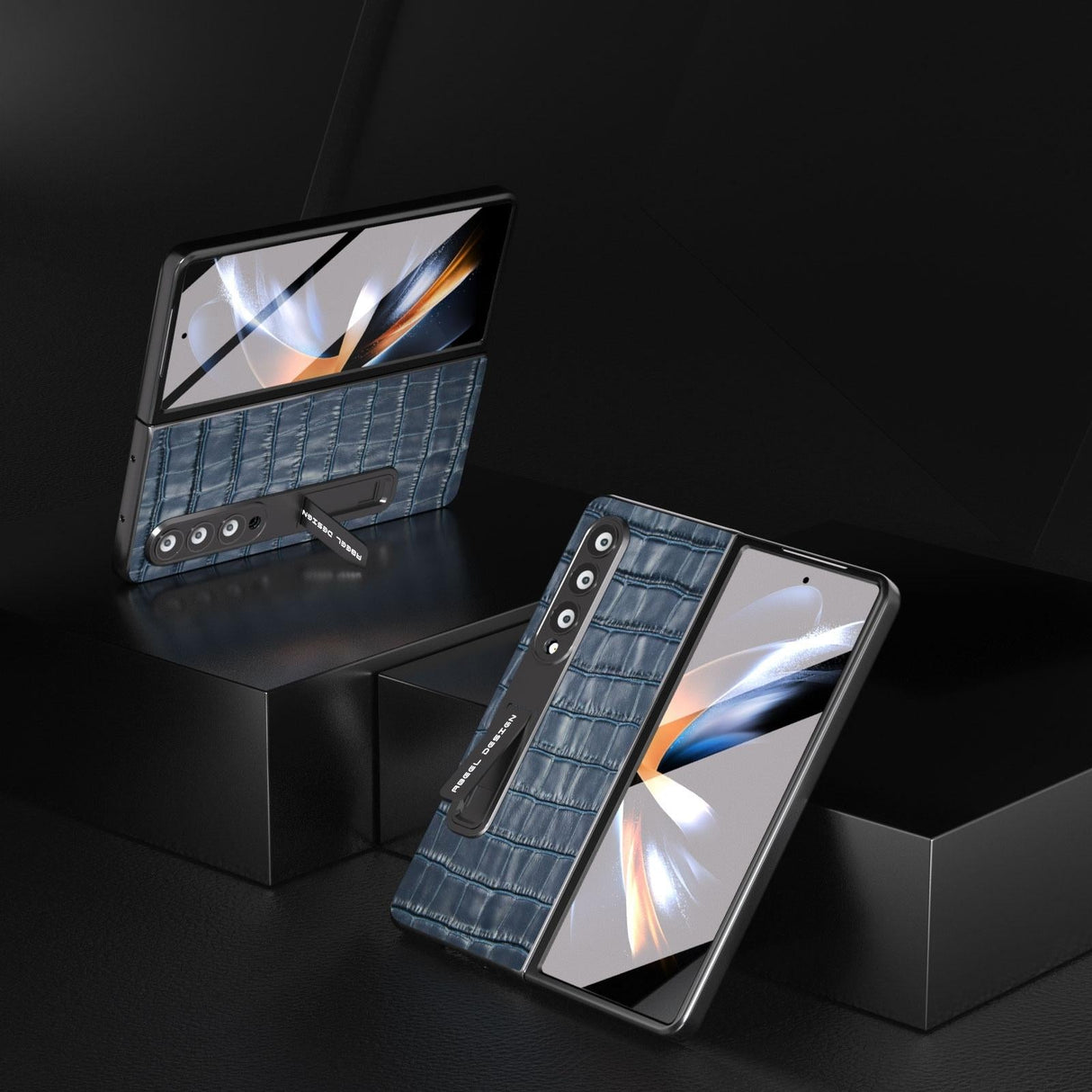 For Samsung Galaxy Z Fold4 5G Premium Leather Phone Case - Crocodile Texture - Blue
