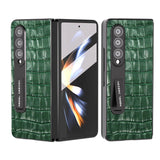 For Samsung Galaxy Z Fold4 5G Premium Leather Phone Case - Crocodile Texture - Blue