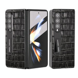 For Samsung Galaxy Z Fold4 5G Premium Leather Phone Case - Crocodile Texture - Blue