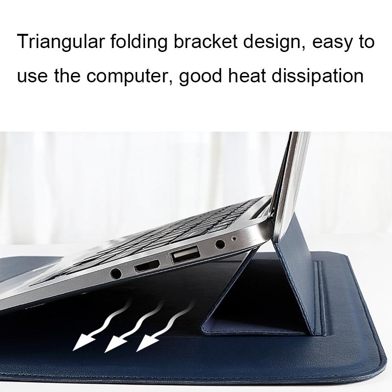 Leather Laptop Liner Bag - 14.1-15.4 Inches with Stand Function - Silver Gray