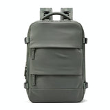 Outdoor Travel Laptop Backpack - Army Green - Purple - Front View