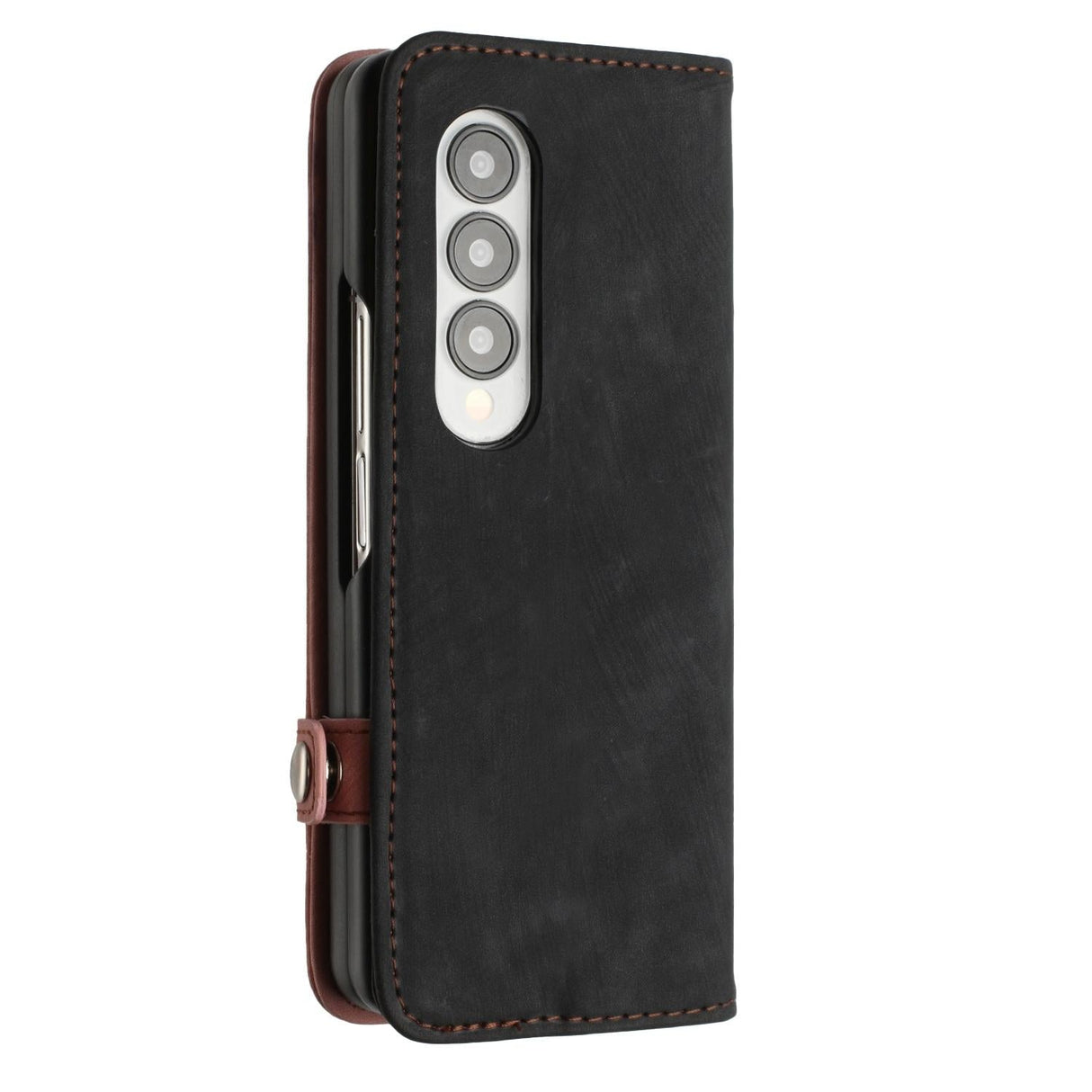 For Samsung Galaxy Z Fold4 5G Leather Phone Case With Side Buckle - Dark Green
