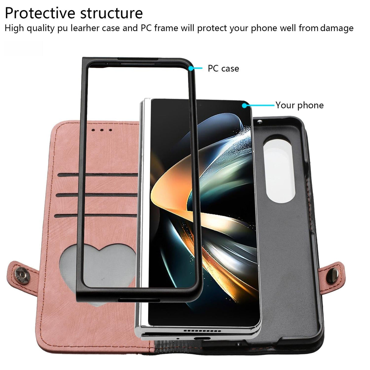 For Samsung Galaxy Z Fold4 5G Leather Phone Case With Side Buckle - Dark Green