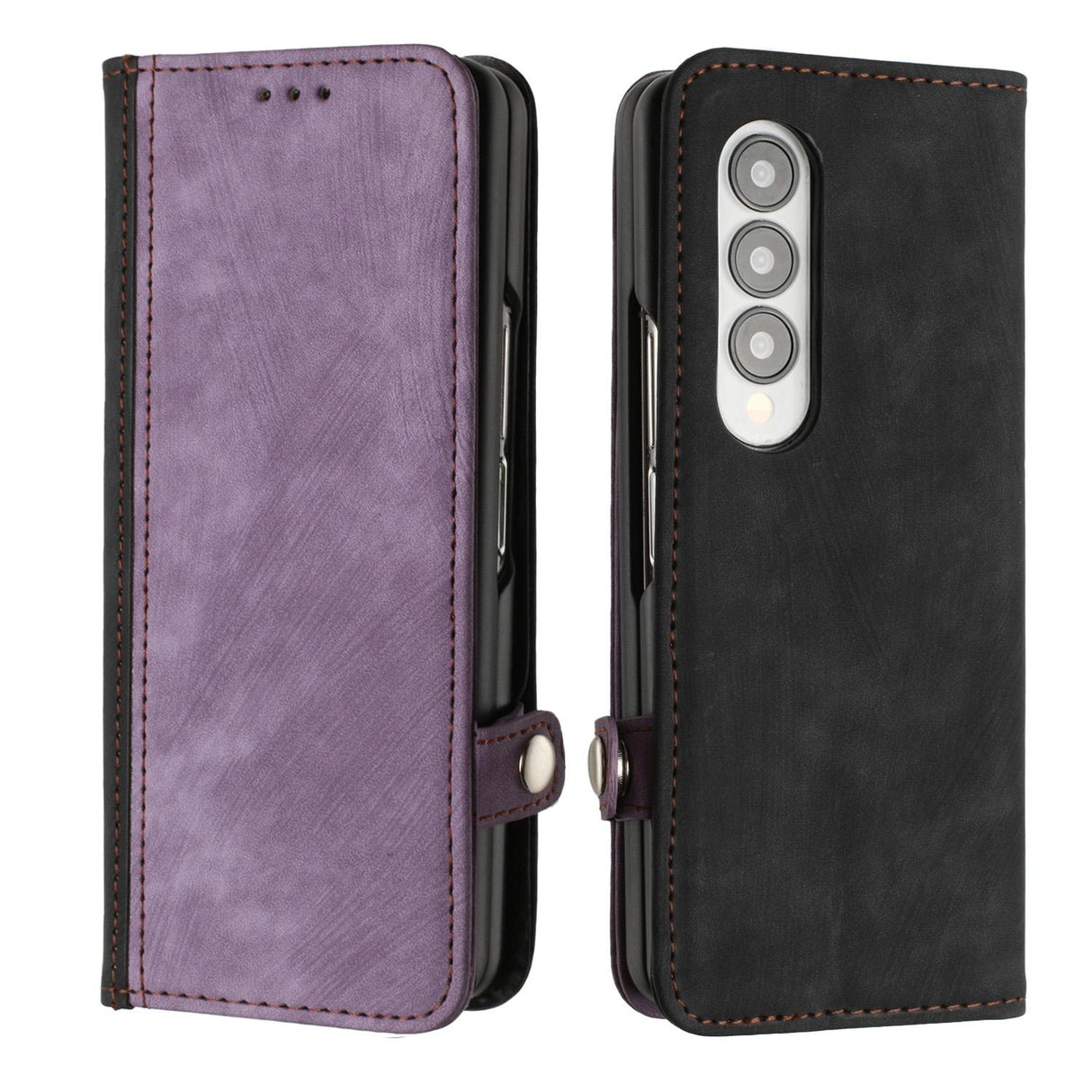 For Samsung Galaxy Z Fold4 5G Leather Phone Case With Side Buckle - Dark Green