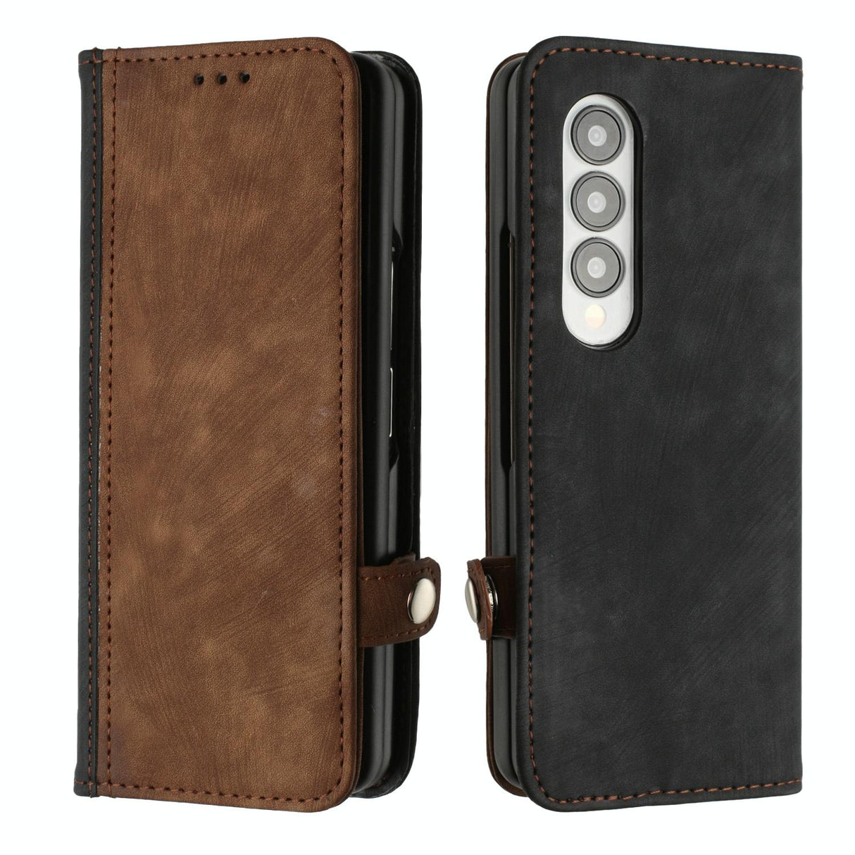 For Samsung Galaxy Z Fold4 5G Leather Phone Case With Side Buckle - Dark Green