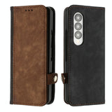 For Samsung Galaxy Z Fold4 5G Leather Phone Case With Side Buckle - Dark Green