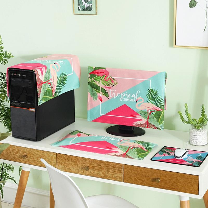 Universal 3-in-1 Desktop Pc Dust Cover - Fits 23-24 Inch Screens - Fascinating Flamingo