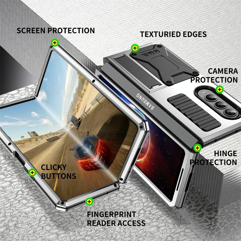 For Samsung Galaxy Z Fold4 5G Shockproof Metal Case With Holder - Yellow
