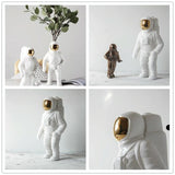 Salute Astronaut Ceramic Vase - Tabletop Decor with Dried Flowers - Silver - Top-Down View