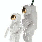 Salute Astronaut Ceramic Vase - Tabletop Decor with Dried Flowers - Silver - Rear View