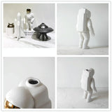 Salute Astronaut Ceramic Vase - Tabletop Decor with Dried Flowers - Silver - Close-Up Angle