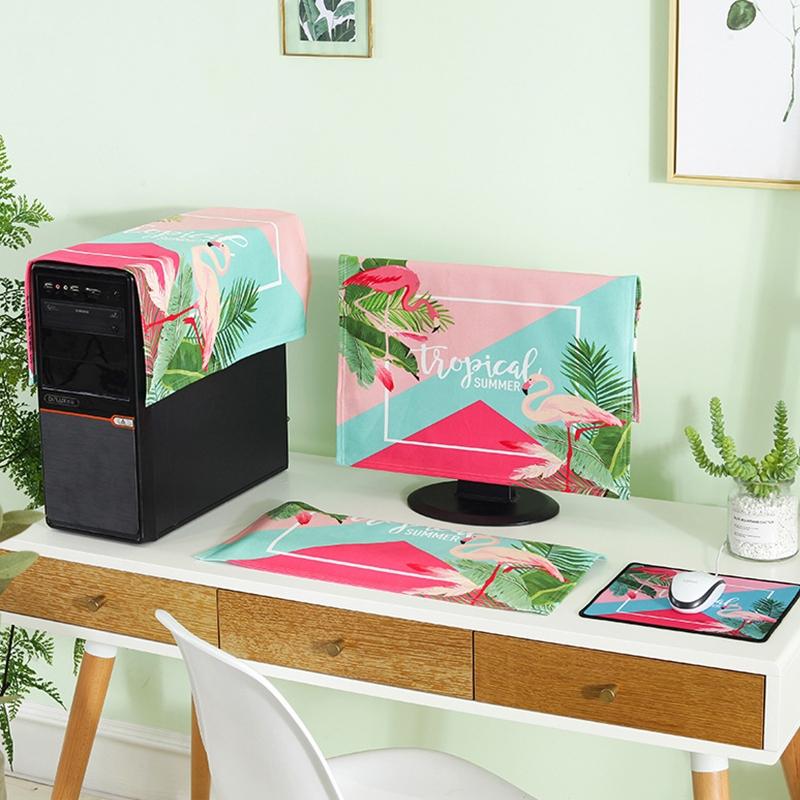 Universal 3-in-1 Desktop Pc Dust Cover - Fits 25-27 Inch - Fascinating Flamingo